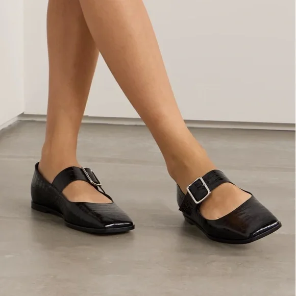 Aeyde Sunny Croc Leather Mary Jane Ballet Flats - Sz 36 - Picture 2 of 11